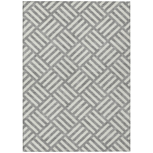 10' X 14' Gray And Ivory Geometric Washable Indoor Outdoor Area Rug
