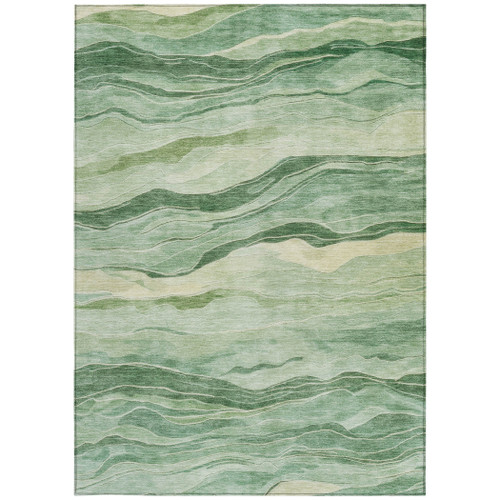 10' X 14' Green Striped Washable Indoor Outdoor Area Rug