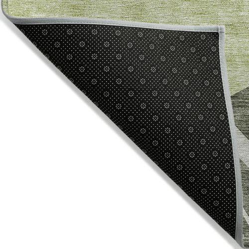 9' X 12' Olive Green And Artichoke Green Abstract Washable Indoor Outdoor Area Rug