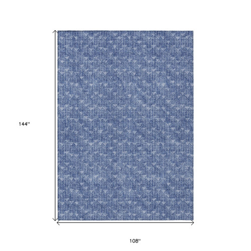 9' X 12' Navy Blue Geometric Washable Non Skid Indoor Outdoor Area Rug