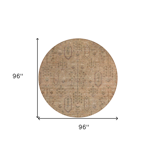 8' Terra Cotta And Copper Round Southwestern Washable Indoor Outdoor Area Rug