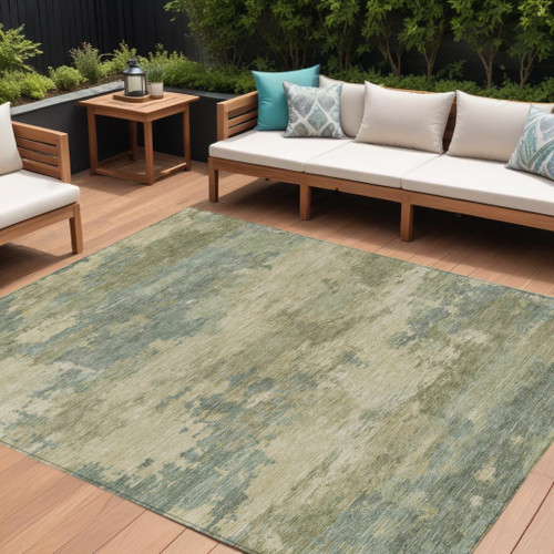 8' X 10' Pale Aqua And Khaki Abstract Washable Indoor Outdoor Area Rug
