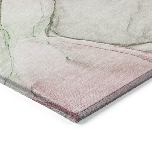 8' Round Gray and Pink Round Abstract Washable Non Skid Indoor Outdoor Area Rug