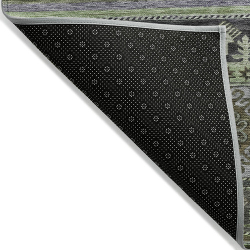 10' X 14' Fern Green Taupe And Ivory Tribal Washable Indoor Outdoor Area Rug