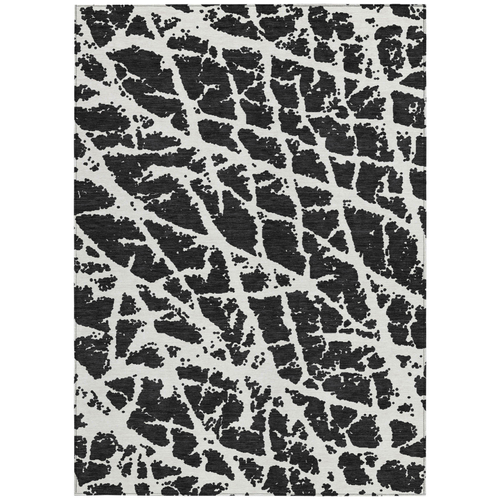 8' X 10' Black and White Abstract Washable Non Skid Indoor Outdoor Area Rug