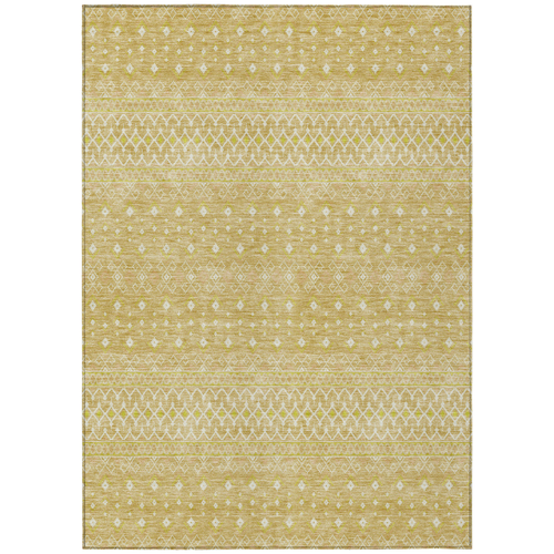 9' X 12' Gold Ivory And Taupe Tribal Washable Indoor Outdoor Area Rug