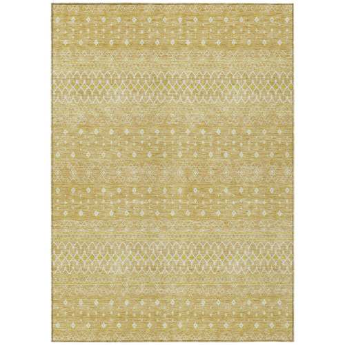 9' X 12' Gold Ivory And Taupe Tribal Washable Indoor Outdoor Area Rug