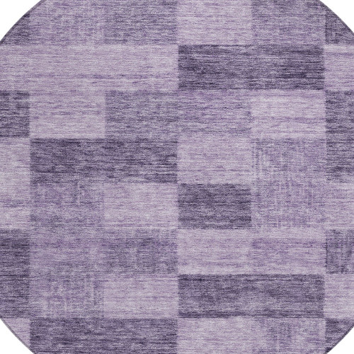 8' Purple And Lavender Round Geometric Washable Indoor Outdoor Area Rug - Purple, Lavender