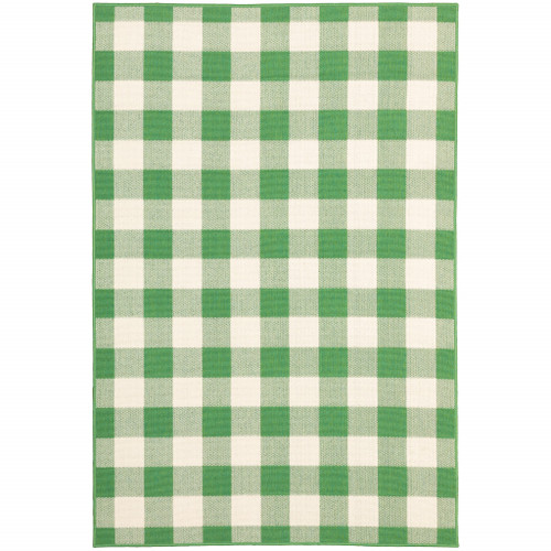 5' X 8' Green Geometric Stain Resistant Indoor Outdoor Area Rug