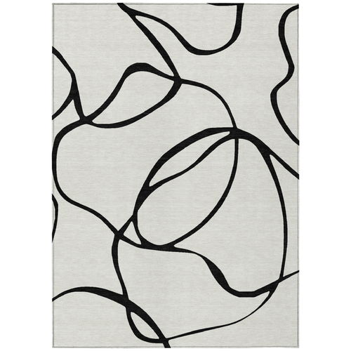 10' X 14' White And Black Abstract Washable Indoor Outdoor Area Rug