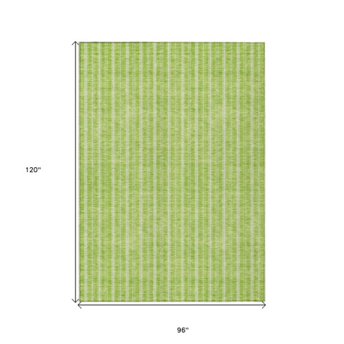 8' X 10' Lime Green And Ivory Striped Washable Indoor Outdoor Area Rug - Lime Green, Ivory
