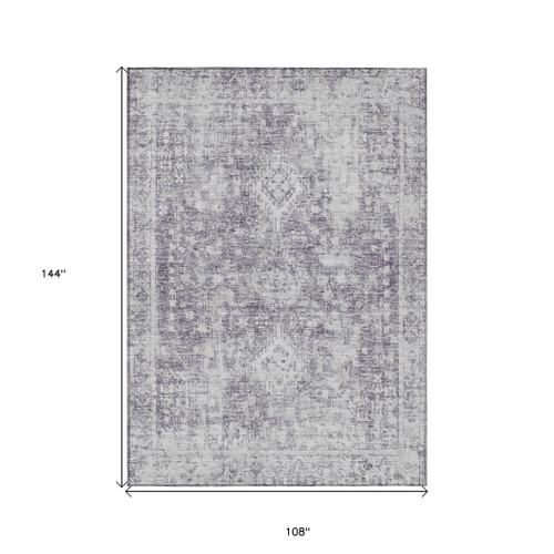 9' X 12' Plum Oriental Washable Indoor Outdoor Area Rug