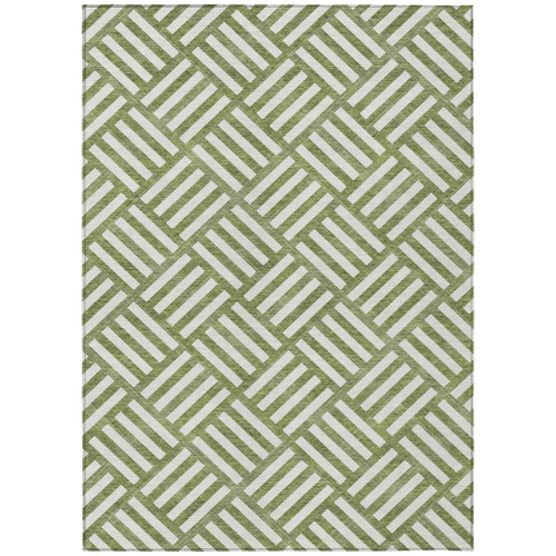 8' X 10' Olive Green And Ivory Geometric Washable Indoor Outdoor Area Rug
