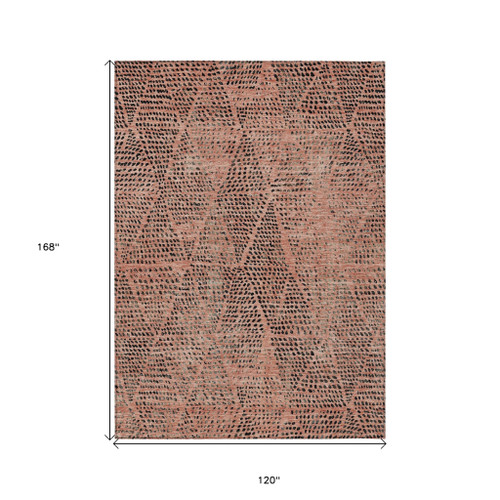10' X 14' Salmon Charcoal And Beige Geometric Washable Indoor Outdoor Area Rug
