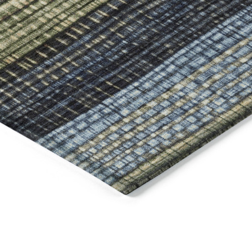 8' Blue And Brown Round Striped Washable Indoor Outdoor Area Rug