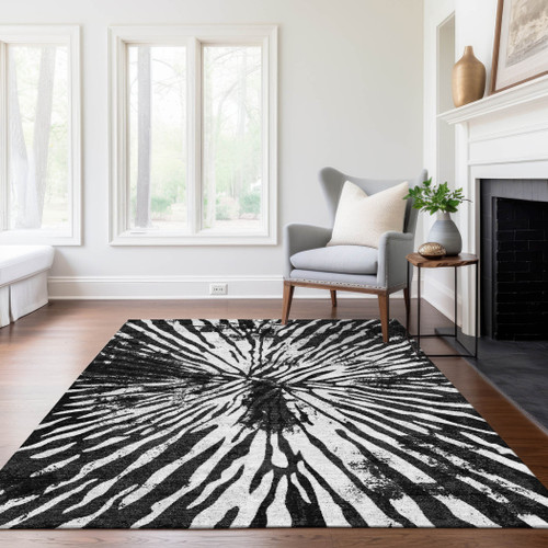 10' X 14' Black Charcoal And Ivory Abstract Washable Indoor Outdoor Area Rug