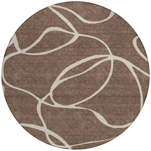 8' Brown And Beige Round Abstract Washable Indoor Outdoor Area Rug