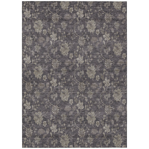 9' X 12' Taupe And Beige Floral Washable Indoor Outdoor Area Rug