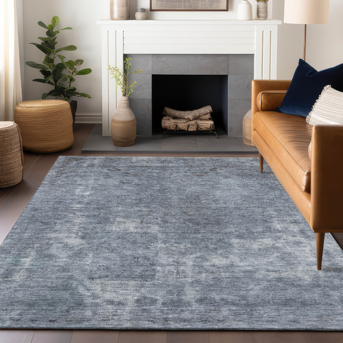 9' X 12' Blue And Gray Abstract Washable Indoor Outdoor Area Rug