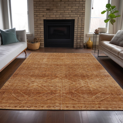 8' X 10' Copper And Ivory Geometric Washable Indoor Outdoor Area Rug