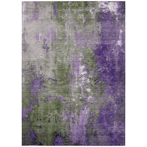 10' X 14' Olive Green And Purple Abstract Washable Indoor Outdoor Area Rug - Olive Green, Purple