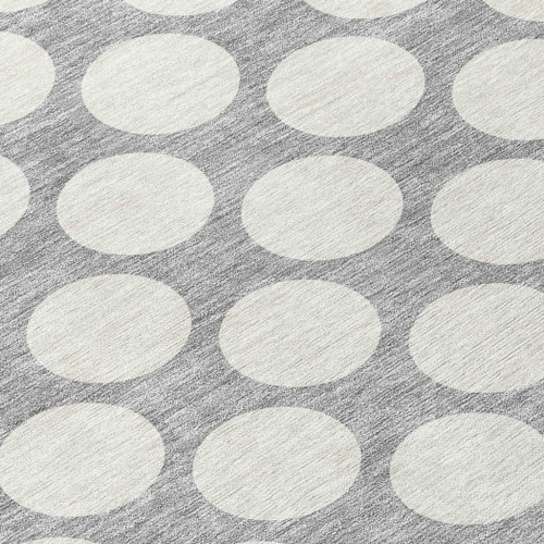 8' Gray And Silver Round Polka Dot Washable Indoor Outdoor Area Rug