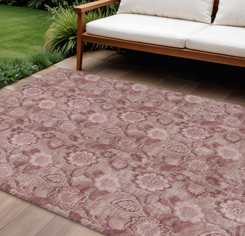 8' X 10' Blush And Pink Floral Washable Indoor Outdoor Area Rug - Blush, Pink