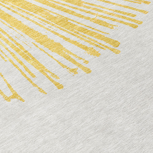 9' X 12' Gold And Ivory Abstract Washable Indoor Outdoor Area Rug