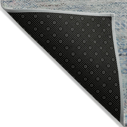 10' X 14' Blue And Charcoal Striped Washable Indoor Outdoor Area Rug