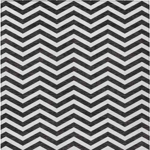 8' X 10' Black And Ivory Chevron Washable Indoor Outdoor Area Rug