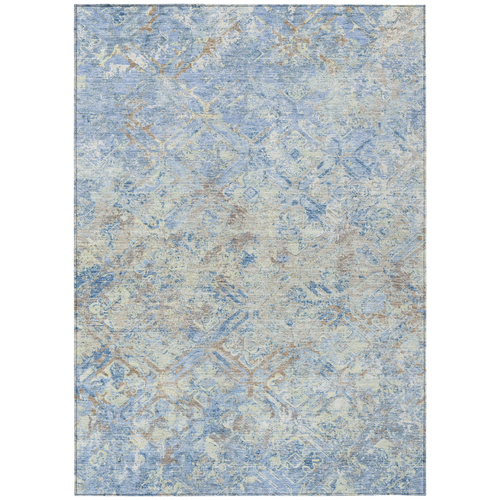 10' X 14' Sky Blue And Denim Blue Geometric Washable Indoor Outdoor Area Rug