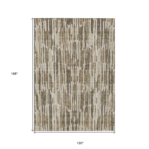 10' X 14' Brown And Taupe Abstract Washable Indoor Outdoor Area Rug