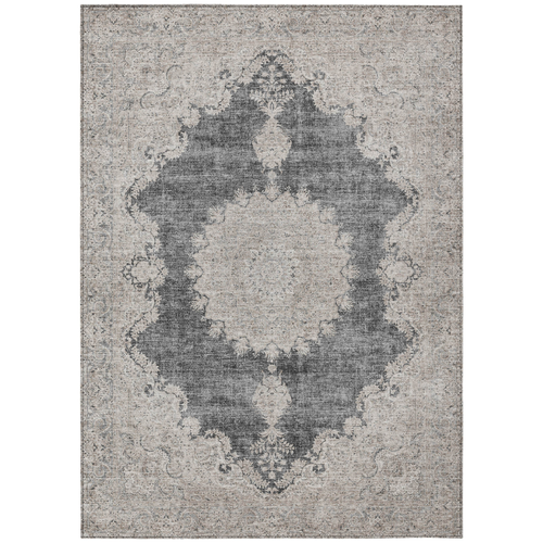 9' X 12' Black And Ivory Oriental Washable Indoor Outdoor Area Rug