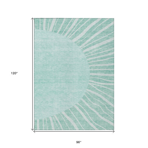 8' X 10' Teal Blue Aqua And Mint Green Abstract Washable Indoor Outdoor Area Rug