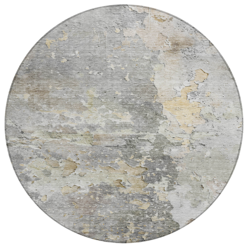 8' Gray Round Abstract Washable Indoor Outdoor Area Rug