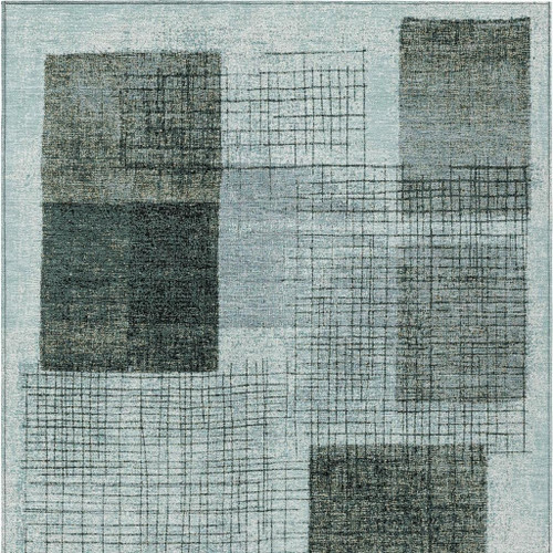8' X 10' Teal Blue And Gray Geometric Washable Indoor Outdoor Area Rug - Teal Blue, Gray