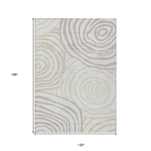 10' X 14' Ivory Beige And Khaki Abstract Washable Indoor Outdoor Area Rug