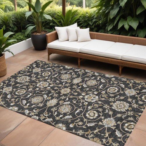 8' X 10' Black Brown And Ivory Moroccan Washable Indoor Outdoor Area Rug