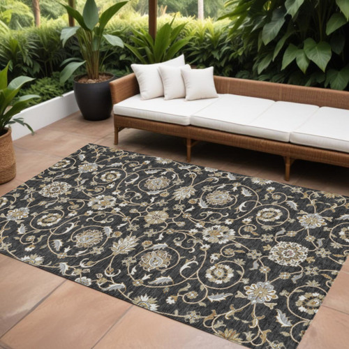 8' X 10' Black Brown And Ivory Moroccan Washable Indoor Outdoor Area Rug
