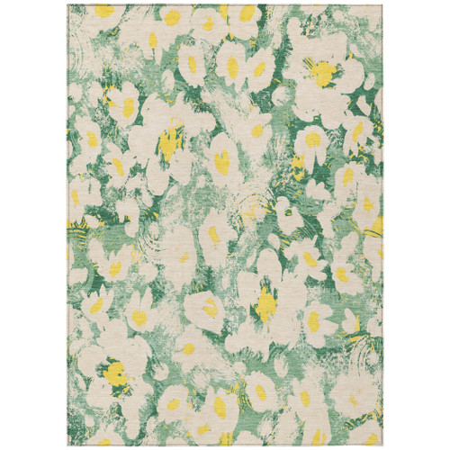 8' X 10' Green Floral Washable Non Skid Indoor Outdoor Area Rug