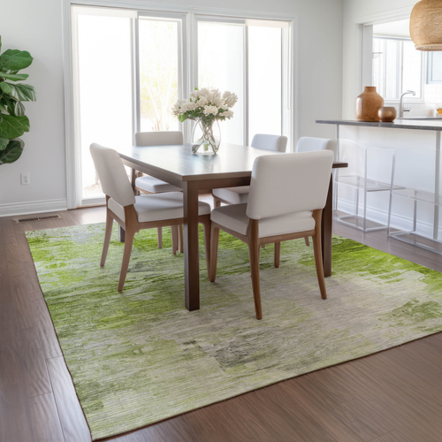 10' X 14' Artichoke Green And Lime Green Abstract Washable Indoor Outdoor Area Rug