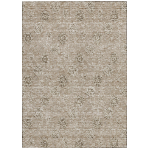 9' X 12' Khaki Beige And Tan Floral Washable Indoor Outdoor Area Rug