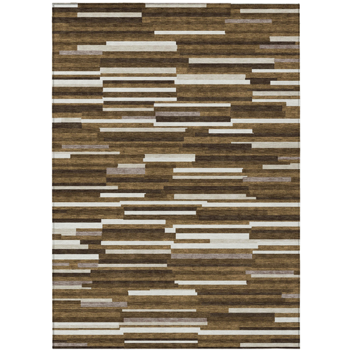 8' X 10' Brown And Ivory Striped Washable Indoor Outdoor Area Rug