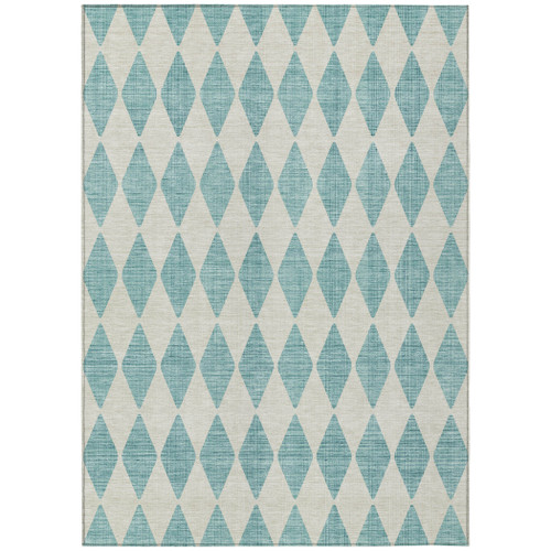 9' X 12' Teal Blue And Ivory Geometric Washable Indoor Outdoor Area Rug