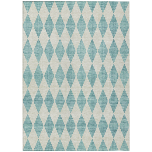 9' X 12' Teal Blue And Ivory Geometric Washable Indoor Outdoor Area Rug
