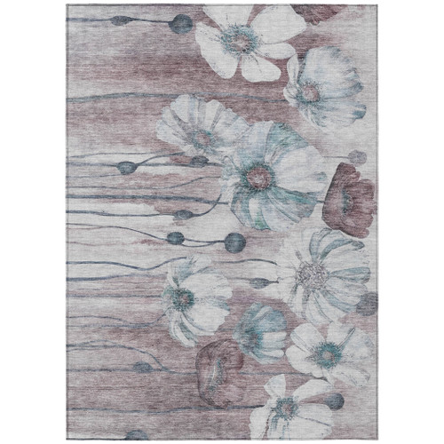 10' X 14' Teal Blue Aqua And Ivory Floral Washable Indoor Outdoor Area Rug