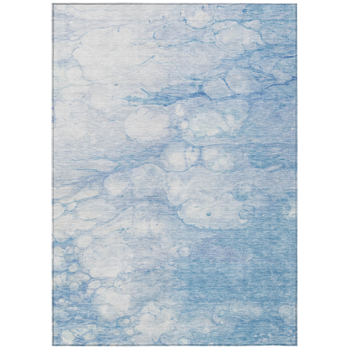 8' X 10' Sky Blue Denim Blue And Silver Abstract Washable Indoor Outdoor Area Rug