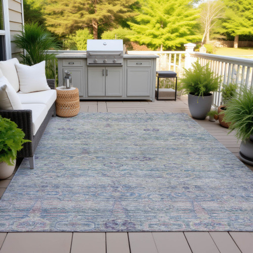 8' X 10' Plum And Silver Oriental Washable Indoor Outdoor Area Rug