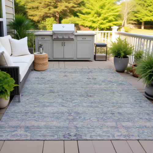 8' X 10' Plum And Silver Oriental Washable Indoor Outdoor Area Rug