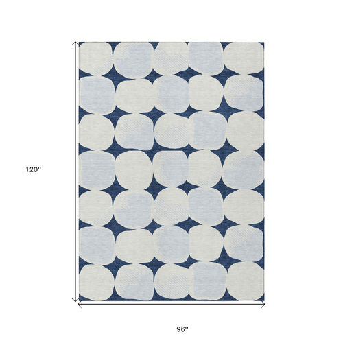 8' X 10' Navy Blue Gray And Ivory Abstract Washable Indoor Outdoor Area Rug